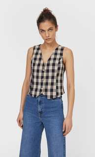 Stradivarius Клетчатый Жилет Женская Коллекция Черный M