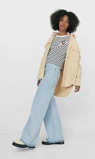 Stradivarius Футболка В Полоску С Нашивкой Женская Коллекция Морской Синий L