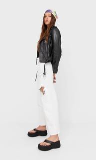 Stradivarius Кожаная Байкерская Куртка Женская Коллекция Черный S