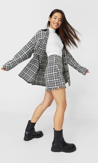 Stradivarius Юбка В Клетку В Стиле 90-Х Женская Коллекция Цвет Небеленого Полотна 40