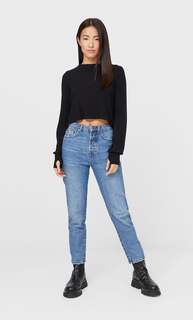 Stradivarius Укороченный Топ В Рубчик Женская Коллекция Черный L