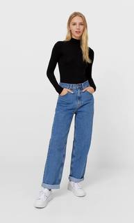 Stradivarius Футболка С Высоким Воротником И Длинными Рукавами Женская Коллекция Черный S