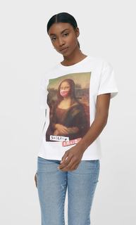 Stradivarius Футболка С Принтом «Мона Лиза» Женская Коллекция Белый L