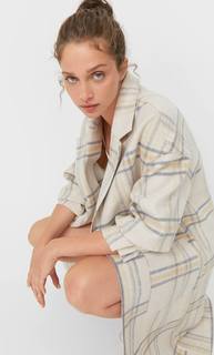 Stradivarius Пальто Из Трикотажа В Клетку Женская Коллекция Ванильный M