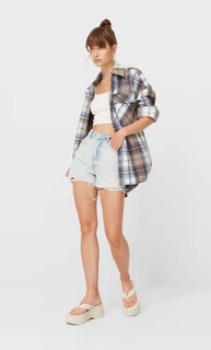 Stradivarius Трикотажная Куртка В Клетку Женская Коллекция Небесно-Голубой S