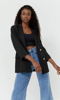 Stradivarius Двубортный Пиджак Без Застежки Женская Коллекция Черный M