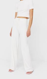 Stradivarius Широкие Брюки В Рубчик Женская Коллекция Цвет Небеленого Полотна S