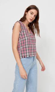 Stradivarius Короткий Жилет В Клетку Женская Коллекция Ярко-Розовый L