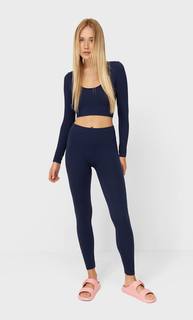 Stradivarius Укороченный Бесшовный Топ Женская Коллекция Морской Синий Xs