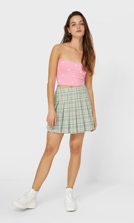 Stradivarius Юбка В Складку Из Клетчатой Ткани Женская Коллекция Аквамарин Xl