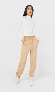Stradivarius Топ Со Сборкой На Воротнике Женская Коллекция Цвет Небеленого Полотна Xs