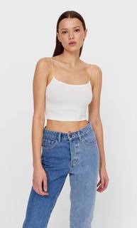 Stradivarius Укороченный Топ На Бретелях Из Эластичной Ткани Женская Коллекция Цвет Небеленого Полотна Xl