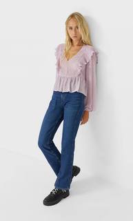 Stradivarius Блуза С Воланами И Вышивкой Плюмети Женская Коллекция Multicolor L