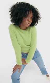 Stradivarius Свитер Из Ткани Soft Touch С Декоративными Деталями На Спине Женская Коллекция Аквамарин L