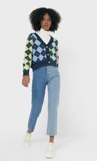 Stradivarius Кардиган С Узором «Ромбы» Женская Коллекция Морской Синий Xl
