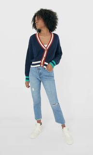 Stradivarius Кардиган В Стиле Колледж Женская Коллекция Морской Синий Xl