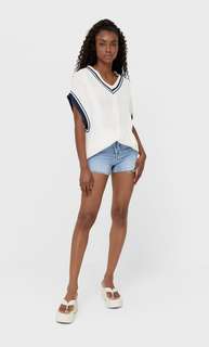 Stradivarius Жилет В Стиле Колледж Женская Коллекция Цвет Небеленого Полотна Xl