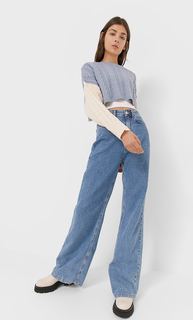 Stradivarius Укороченный Свитер С Узором «Косы» Женская Коллекция Небесно-Голубой Xs