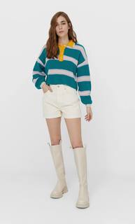 Stradivarius Шорты Mom Fit Женская Коллекция Ванильный 36