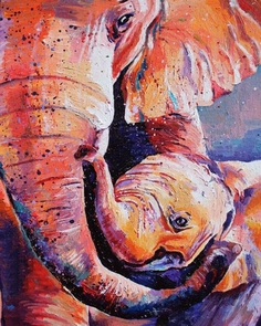 Картина по номерам , Животные: Слон и слонёнок, 40х50см Paintboy
