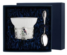 Набор чашек чайных "Сизоворонка"+лож (4 пр.)+футляр АргентА