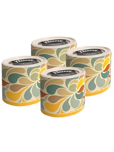 Набор Бумажные салфетки для лица Kleenex, круглая коробка, цвет. лепестки, 3-сл, 64шт*4 уп