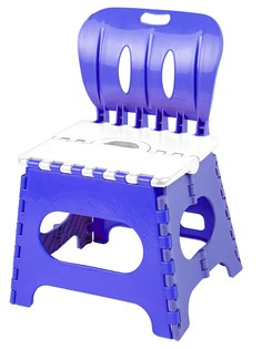Табурет складной пластиковый со спинкой, белая крышка/фиолетовая основа, Трикап