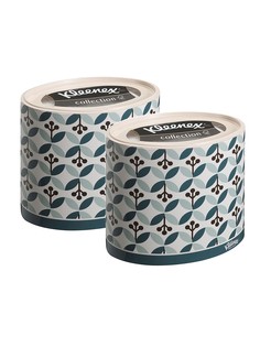 Набор Бумажные салфетки для лица Kleenex, круглая коробка, зеленые листочки, 64 шт х 2 шт