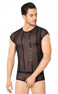 Костюм-сетка с полосками мужской SoftLine Collection (майка, шорты), черный, XL