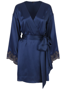 Халат шелковый с кружевом La Perla