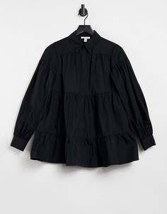 Черная поплиновая рубашка ярусного кроя Topshop-Черный цвет