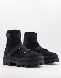 Черные ботинки челси на толстой подошве с ремешками ASOS DESIGN-Черный цвет