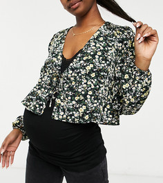 Блузка для будущих мам с мелким цветочным принтом и завязкой на поясе Fashion Union-Черный цвет
