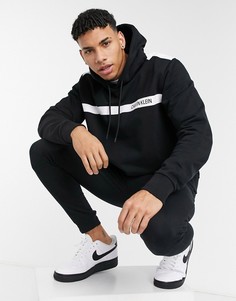 Черный худи с контрастной полосой и логотипом на груди Calvin Klein-Черный цвет