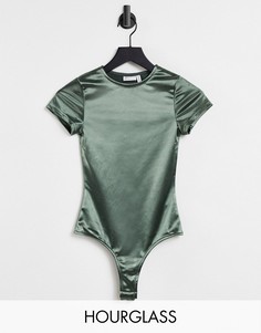 Атласное эластичное боди-футболка цвета темного хаки ASOS DESIGN Hourglass-Зеленый цвет