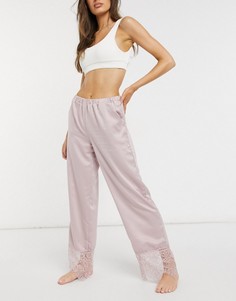 Светло-розовые атласные брюки с кружевной отделкой Loungeable-Розовый цвет