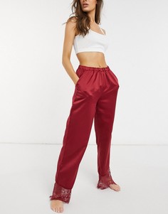 Бордовые атласные брюки с кружевной отделкой Loungeable-Красный