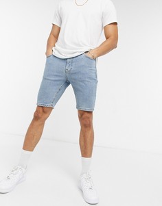 Голубые, равномерно выбеленные облегающие джинсовые шорты ASOS DESIGN-Голубой