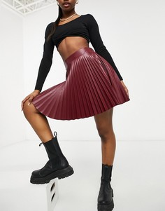 Бордовая юбка в складку из искусственной кожи ASOS DESIGN-Красный