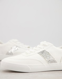 Белые кроссовки на шнуровке с полоской с серебристыми блестками по бокам London Rebel bridal-Белый