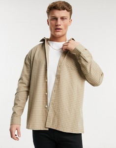 Светло-бежевая oversized-рубашка в клетку Topman-Светло-бежевый New Look