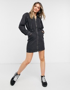 Черное джинсовое платье мини на молнии спереди Topshop-Черный цвет