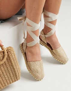 Бежевые эспадрильи с завязками и заклепками ASOS DESIGN Jonah-Бежевый