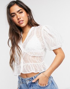 Белая укороченная блуза с пайетками River Island-Белый
