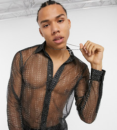 Черная прозрачная рубашка с блестками ASOS DESIGN Tall-Черный