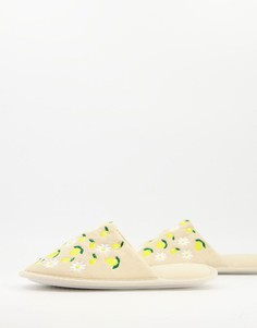 Бежевые слиперы с вышивкой ASOS DESIGN-Многоцветный