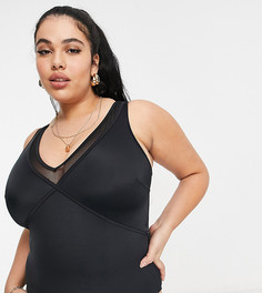 Черный слитный купальник с сетчатой вставкой ASOS DESIGN curve-Черный цвет