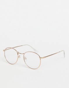 Круглые металлические очки розово-золотистого цвета с прозрачными стеклами ASOS DESIGN-Медный