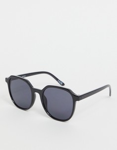 Солнцезащитные очки в шестиугольной оправе черного блестящего цвета ASOS DESIGN-Черный цвет