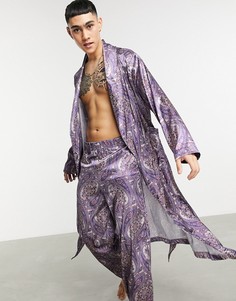 Атласный халат с принтом пейсли от комплекта ASOS DESIGN-Сиреневый
